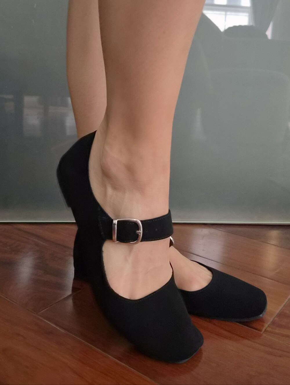 Me Too Black "Suede" Mary Jane Buckle Flats - Size 6 (Fits like 5.5)